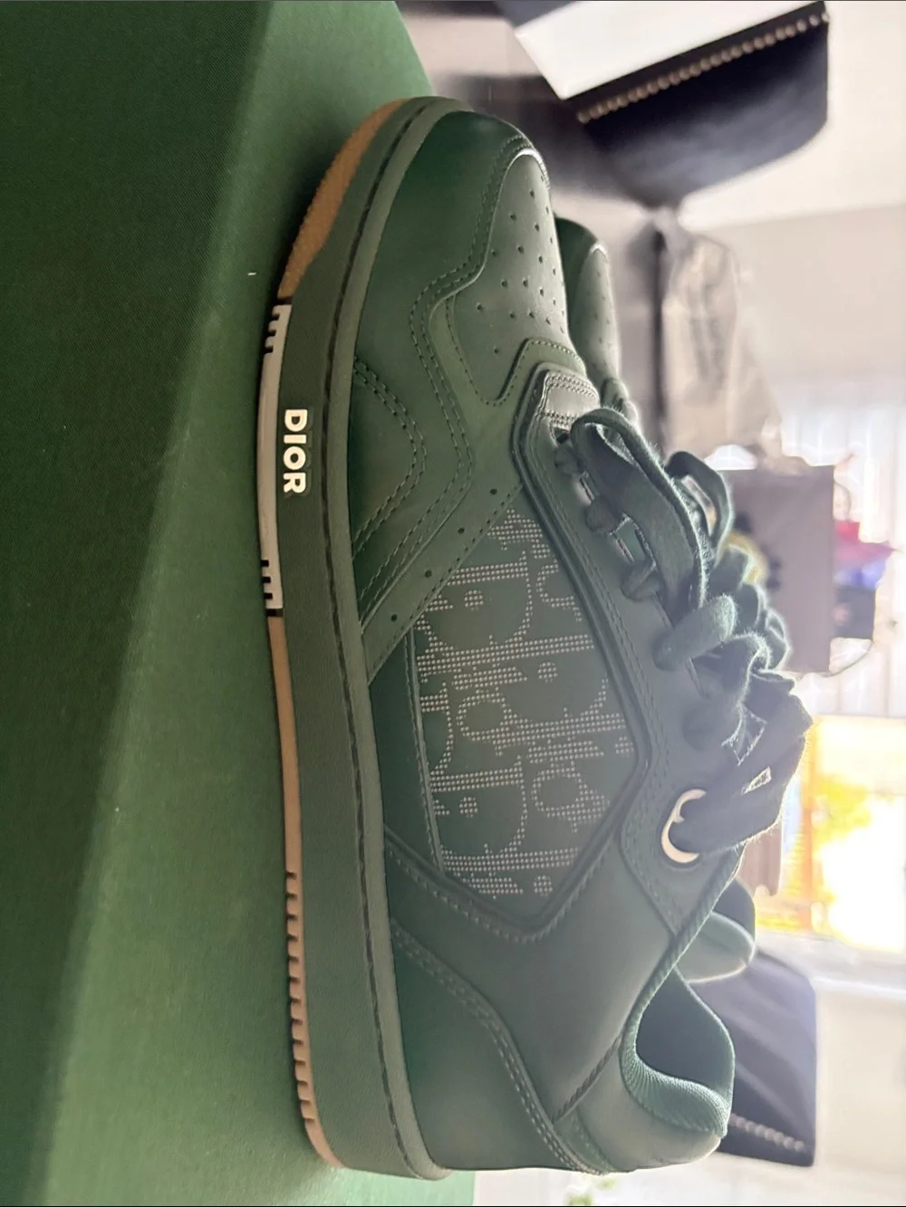 Dior Dark Green Low-Top Calf Galaxy Sneakers Green/Beige - Picture 4 of 7